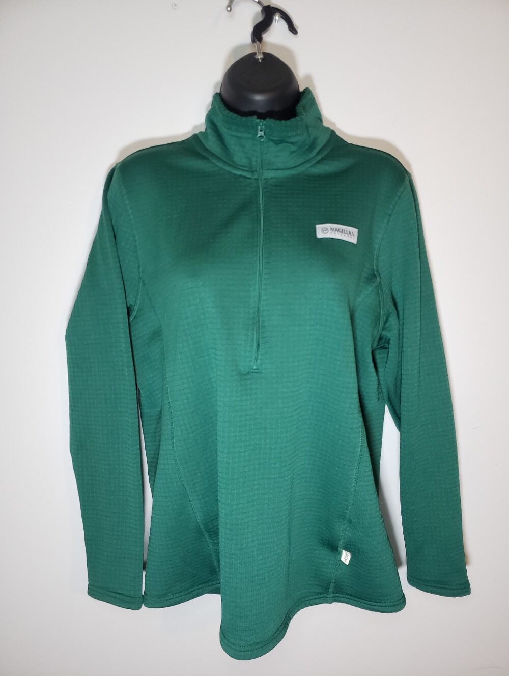 Magellan Outdoors Willow Creek Mens Large L Green Grid Fleece 1/4 Zip Pullover